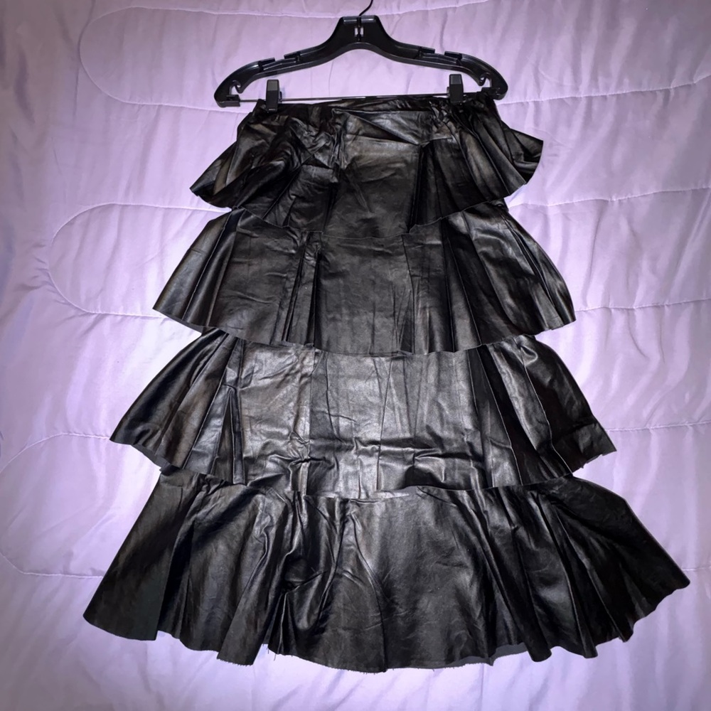 Clover Canyon Black Faux Leather Tiered Skirt